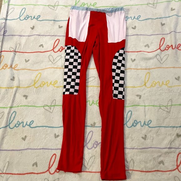 Topia Red Checkered Flag Racing Leggings Womans sz Medium - Picture 1 of 3